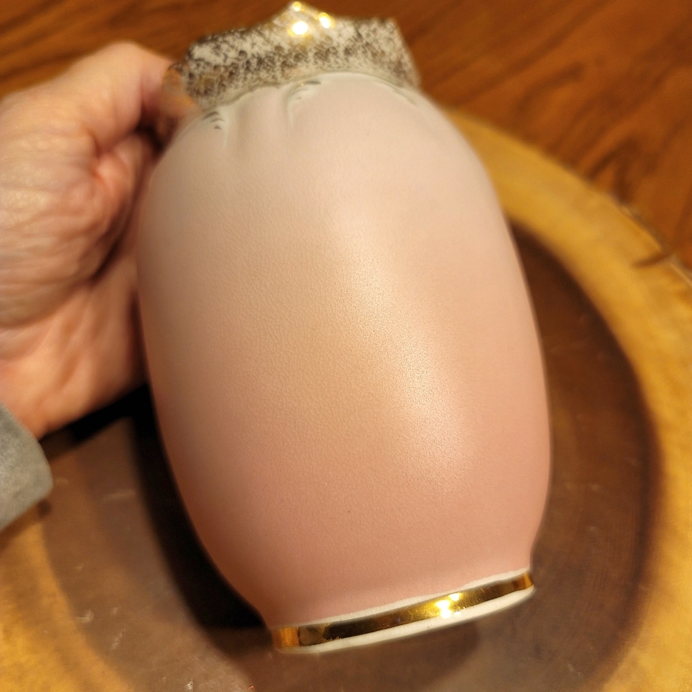 VTG Matte Pink Ombre Gilded Ceramic Vase 6"